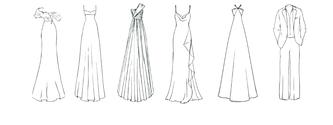 Referências de vestidos longos e terno claro para o casamento